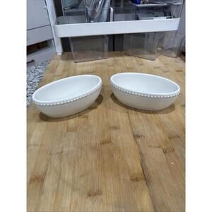 VTG 2 Princess House stoneware Pavillion Mini Ceramic Oval Bowls Cream White *